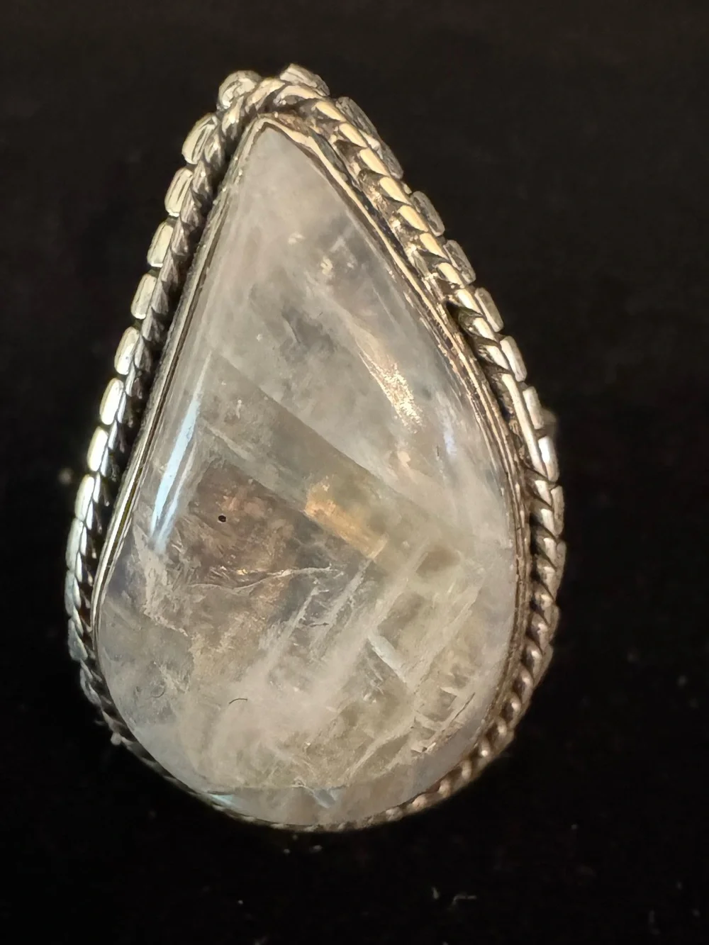 Sterling Silver Teardrop Moonstone Ring -‎ White
